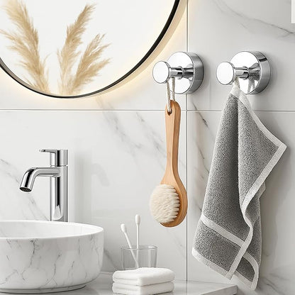 BKV Suction Cup Hooks for Glass Window,Removable Shower Hooks for Inside Shower,Metal Towel Hooks for Bathrooms,6 Pack(Mirror)