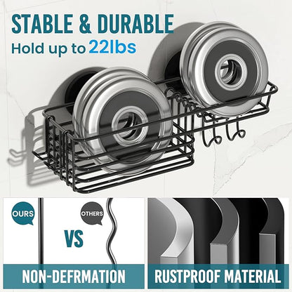 TAILI Shower Caddy Suction Cup with Hooks and Soap holder, Heavy Duty Bathroom Shower Organizer, No Drilling Bathroom Holder with Large Capacity, Metal Black Storage Basket