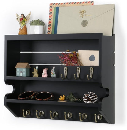 Key Holder for Wall, Mail Organizer Wall Mounted, Black