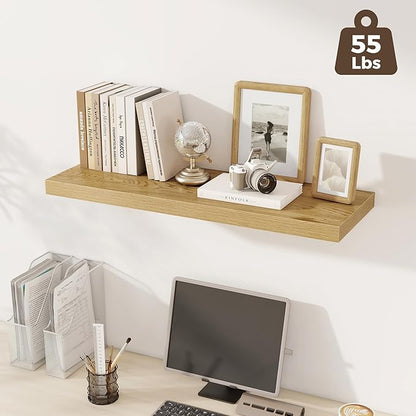 Fun Memories Deep Floating Shelves, 36" W x 12" D Wood Floating Shelves for Wall, 2 Pack Extra Deeper & Thicker Wall Mounted Storage Shelf for Living Room Laundry Room Kitchen Home Office, Oak