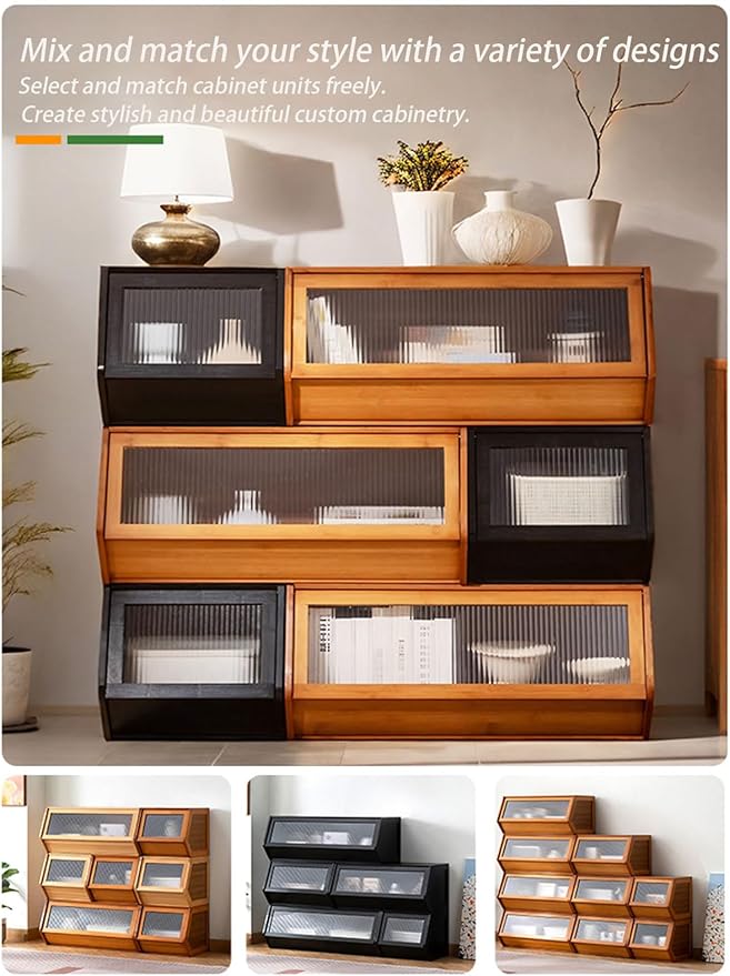 Storage Bins with Bamboo Lid – Stackable, Multi-Purpose Organizers for Pantry, Closet, Kitchen, and Home – Elegant Wicker-Style Design,Black,33.9 * 11.8In/86 * 30cm