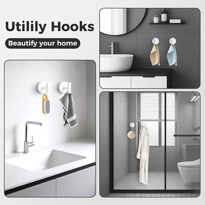 WingWider Shower Hooks for Inside Shower,No-Drill Removable&Reusable Towel Hooks for Bathroom,Heavy Duty Suction Cup Hooks for Glass Window,2 Packs(White)