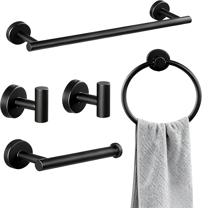 Towel Racks for Bathroom, Paper Towel Holder Shower Shelves Bath Towel Bar Set Stainless Steel Towel Racks for Bathroom Wall Mounted 1 Set (Black)