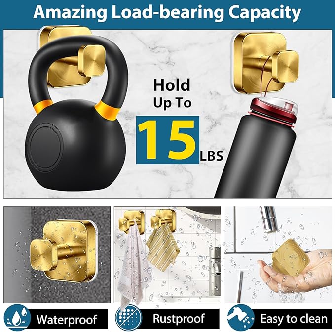 AbluFirst Suction Cup Hooks for Shower,No-Drill Removable Duty Shower Suction Cup Wreath Hooks for Bathroom Wall, Glass, Windows,Mirrors Kitchen to Hang Towels,Robes,Coat, Loofah-Gold(4 Pack)
