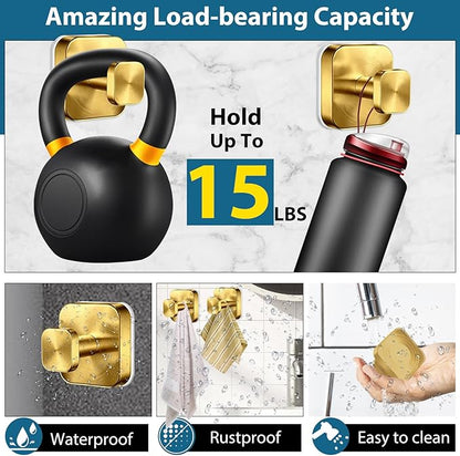 AbluFirst Suction Cup Hooks for Shower,No-Drill Removable Duty Shower Suction Cup Wreath Hooks for Bathroom Wall, Glass, Windows,Mirrors Kitchen to Hang Towels,Robes,Coat, Loofah-Gold(4 Pack)
