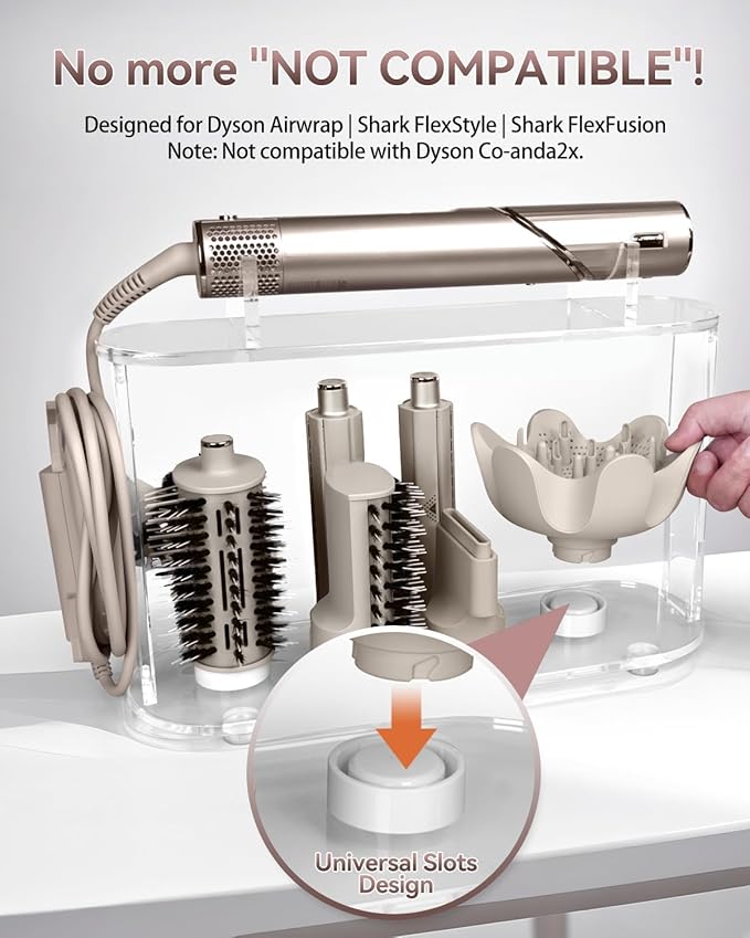 Affogato Storage Holder Compatible with Shark FlexStyle HD430C, Desktop Organizer for Storage Attachments, Acrylic Hairdryer Rack with Cord Hanger for Accessories Curlers Brushes Diffuser