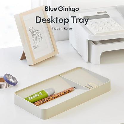 BLUE GINKGO Desk Tray – Korean-Made Organizer for Notes, Pens, Pencils, and Accessories (Double-sided, Beige)