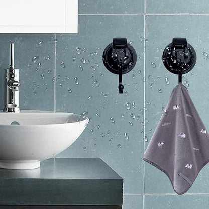 YSSILADI Heavy Duty Suction Cup Hooks for Shower, Bathroom Robe, Garland Decoration - Vacuum Glass Hooks, Reusable, No Hole Punched (Black, 4 Pack)