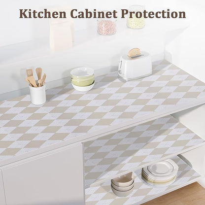 Beige Shelf Liner for Kitchen Cabinets 12" x 240" Non-Adhesive Non-Slip Drawer Liners for Dresser, Waterproof Washable Paper, Durable Protector Mat for Pantry Shelves Cupboards