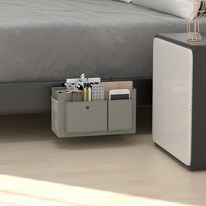 Edudif Bedside Caddy Bedside Organizer with Fixed Straps & Water Bottle Holder, Bunk Bed Caddy ideal for Home, Dorm, Hospital, Crib, Versatile Bedside Storage Solution (Grey 2pcs)