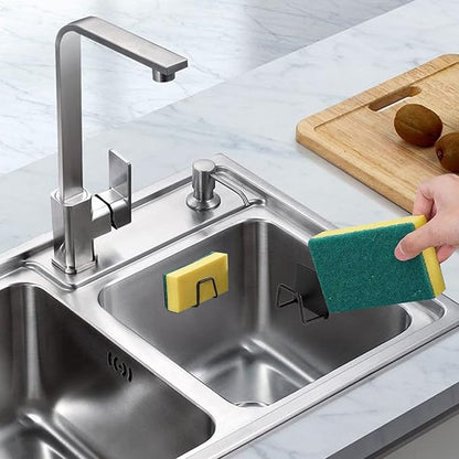 Eksinzenith 2Pcs Sponge Holder for Kitchen Sink, Strong Adhesive Sponge Holder for Sink Counter, Dish Sponge and Brush Organization Holder, Premium SUS304 Stainless Steel Rust Proof Waterproof-Black
