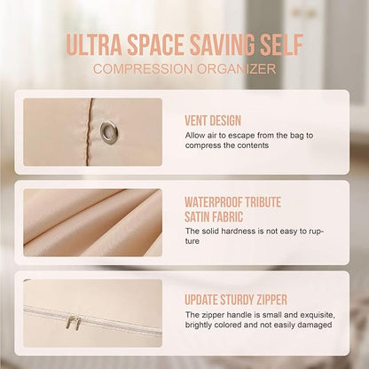 Ultra Space Saving Self Compression Organizer,Packing Cubes,Waterproof And Moisture-Proof,High Capacity,For Blankets Clothes Duvet Comforter（Apricot 21.2 * 16.2 * 11.8 In-2pcs）