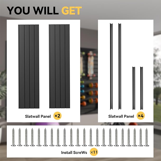 RORA Slat Wall Paneling Garage Slat Wall Storage Systems 2x4 ft Slatwall Black Heavy Duty Satwall for Tool Organization ,Pvc Slat Wall Panels,Fits for Storage and Display