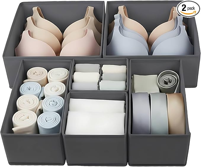12 Pack Drawer Organizer Clothes Set,Foldable Fabric Closet Dresser Storage Dividers,Closet Organizer and Storage for Nursery,Underwear,Bra,Sock,Tie,Grey