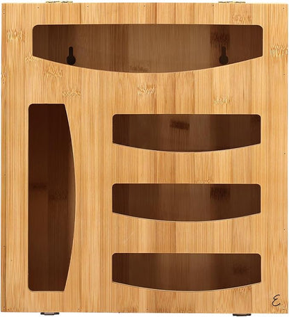 Emeril Lagasse Bamboo Bag Storage Organizer – 5-Compartment Food Storage Bag Holder for Kitchen Drawers & Countertops – Durable Bamboo, Universal Fit for Slider & Zipper Bags