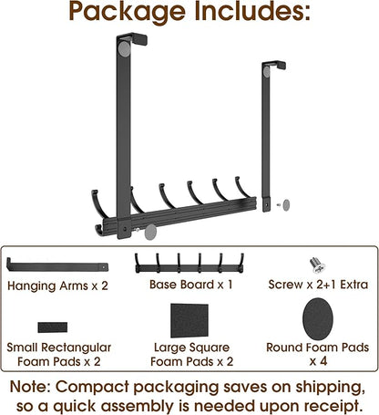 KitchLife Long Over The Door Hooks Hanger with 15.75 inches Extended Arms, Fits 1 3/4" Doors, F40U, 6 Double-Hanger Design Thickened Heavy Duty Bathroom Towel Rack Organization, Matte Black, 1 Pack