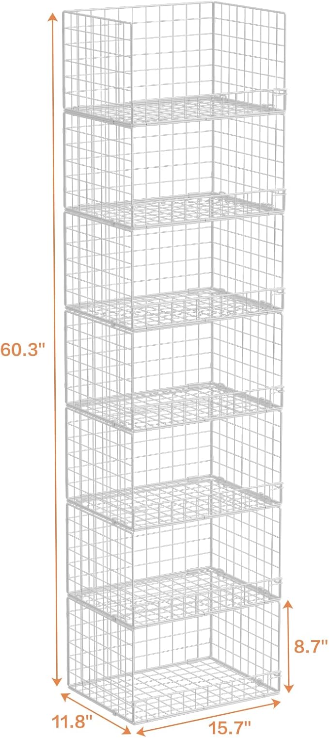 7-Tier Stackable Closet Organizers and Storage Shelves, Foldable Closet Shelf Organizer System, Stackable Storage Bins Drawers for Closet Organizer System, White(Patent Pending)
