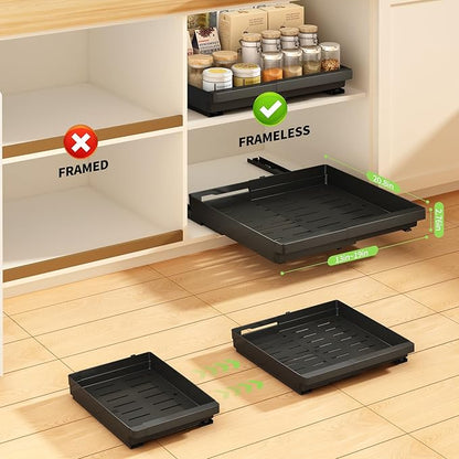 2 Pack Pull Out Cabinet Organizers Expandable (13''-19''), Plastic Slide Out Drawers for Kitchen, Bathroom, Pantry, Under Sink Storage, Pull Out Drawers Fixed with Adhesive Nano Film (Black)
