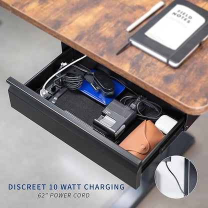 VIVO 16 inch Under Desk Slide Out Drawer with Power Strip for Charging, Storage Organizer, Black, DESK-DR16-BP