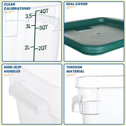 BIEAMA 4 Pack Food Storage Containers with Lids, 4 Quart Square Commercial Food Containers, NSF, Polycarbonate, Clear