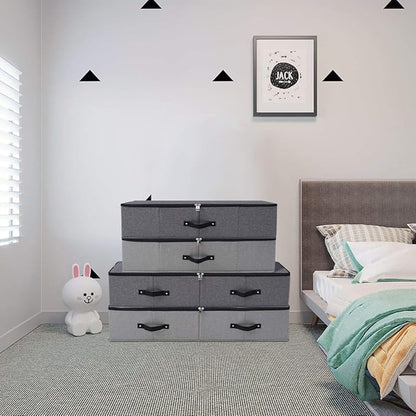 Omygarden Foldable Fabric Sturdy Under Bed Storage Box with 6 Handles, Zipper Lid, Blankets Clothes Comforters Storage Bin Organizer for Bedroom and Closet, 35x 16.5 x 7inch, Black Grey