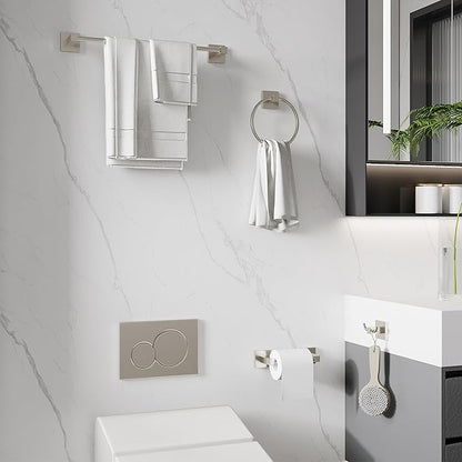 Ruacq 4pcs Bathroom Hardware Set-Toilet Paper Holder-Towel Ring -Towel Hooks for bathrooms-18 Inch Towel Bar Stainless Steel Wall Mounted, Bathroom Accessories Set (Brushed Nickel)