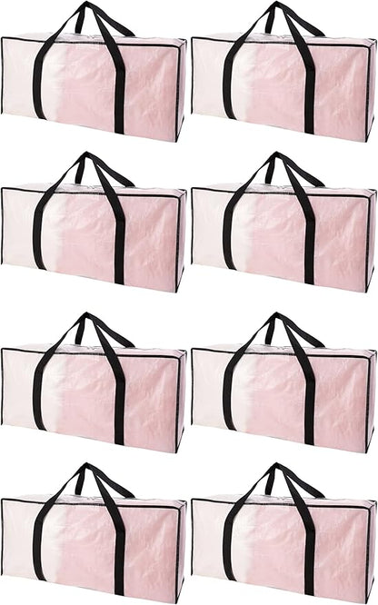 PANDA JOYS Extra Large Moving Bags with Zippers & Carrying Handles, Heavy-Duty Storage Tote for Space Saving Moving Storage, Fold Flat, Alternative to Box and Bin - 8 Pack, Semi-Transparent
