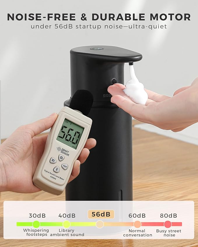 DODO MEKIA Automatic Foaming Soap Dispenser Touchless, 304 Stainless Steel Bottle Body & 16.2oz/480ml,USB Rechargeable, 3 Adjustable Liquid Levels, IPX7 Waterproof, for Kitchen Bathroom, Black