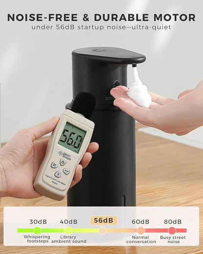 DODO MEKIA Automatic Foaming Soap Dispenser Touchless, 304 Stainless Steel Bottle Body & 16.2oz/480ml,USB Rechargeable, 3 Adjustable Liquid Levels, IPX7 Waterproof, for Kitchen Bathroom, Black
