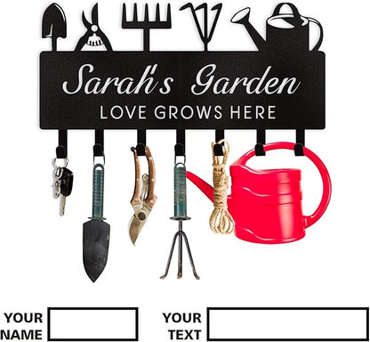 Personalized Key Holder for Wall, Custom Name Wall Mounted Black Key Hanger with Horticultural Garden Design, Key Racks Organizer for Hallway Entryway Front Door Storeroom Decor