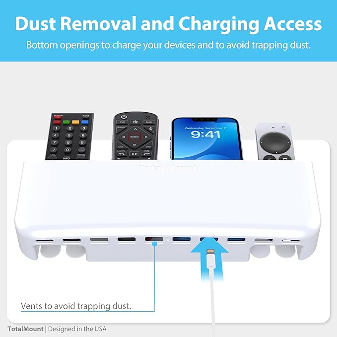 TotalMount Hole-Free Remote Holder – Eliminates The Need to Drill Holes in Your Wall (Premium White Remote Control Holder for 5 or 6 Remotes)