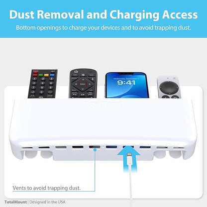 TotalMount Hole-Free Remote Holder – Eliminates The Need to Drill Holes in Your Wall (Premium White Remote Control Holder for 5 or 6 Remotes)