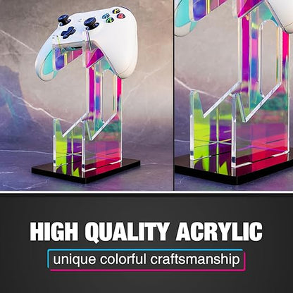 NiHome Iridescent Acrylic 2-Tier Universal Game Controller Headset Holder Stand for PS5 Xbox ONE Switch Colorful Controller Stand Gaming Accessories Anti-Slip Stable Acrylic Clear Headphone Holder