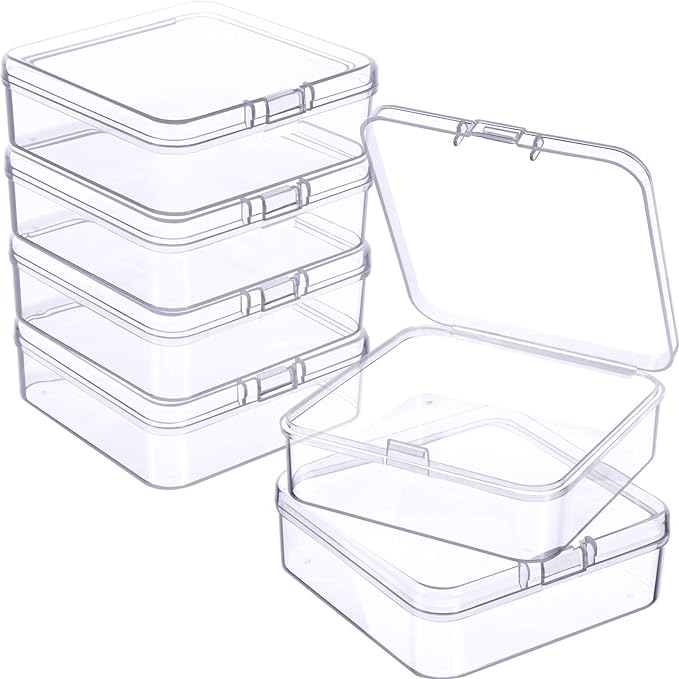 Jetec 6 Pieces Mini Plastic Clear Beads Storage Containers Box for Collecting Small Items, Beads, Jewelry, Business Cards, Game Pieces, Crafts (2.9 x 2.9 x 1 Inch)