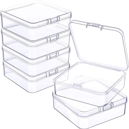 Jetec 6 Pieces Mini Plastic Clear Beads Storage Containers Box for Collecting Small Items, Beads, Jewelry, Business Cards, Game Pieces, Crafts (2.9 x 2.9 x 1 Inch)