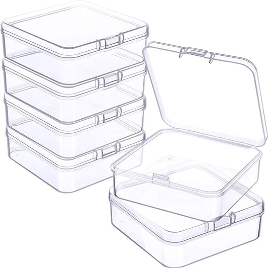 Jetec 6 Pieces Mini Plastic Clear Beads Storage Containers Box for Collecting Small Items, Beads, Jewelry, Business Cards, Game Pieces, Crafts (2.9 x 2.9 x 1 Inch)
