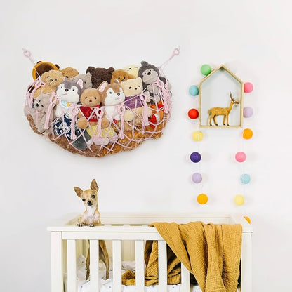 stuffed Animal Net or Hammock Macrame Toy Display Plush Toy Holder Ceiling Hanging Net for Stuffed Animal Storage -Light Pink,49"W