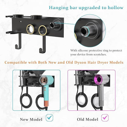 Affogato Hair Dryer Holder Wall Mount Compatible with Dyson Supersonic HD16 Airwrap Straightener, 2 in 1 Airstrait Organizer Stand, Metal Blow Dryer Attachments Storage Rack for Bathroom and Salon