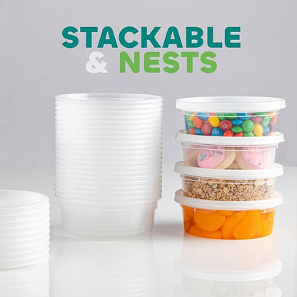JoyServe Deli Food Containers with Lids - 8 oz 180 Sets- Ideal for Food, Snacks, Takeout, Meal Prep - 1 Cup Small Durable Clear Containers for Food - Stackable and Durable, Dishwasher & Microwave Safe