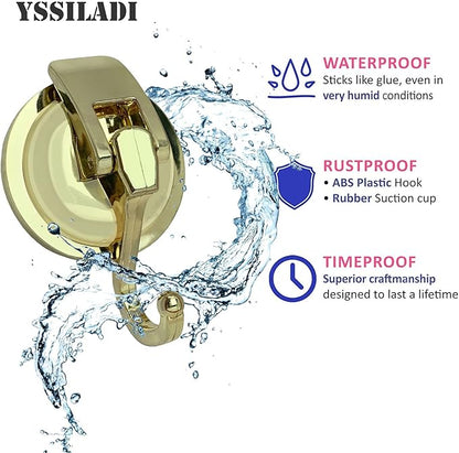 YSSILADI Heavy Duty Vacuum Suction Shower Hooks Glass Suction Cup Bathroom Robe Hooks, Reusable, No Hole Punched, for Garland Decoration (Gold, 6 Pack)