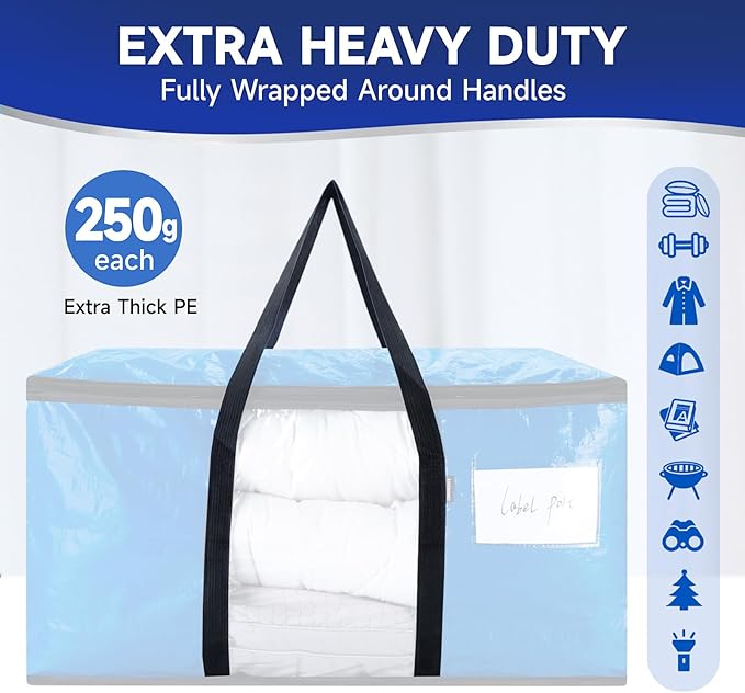 8 Heavy-Duty Moving Bags - Zinc alloy zippers, sturdy handles, durable, made of PE plastic - perfect for easy moving, dorm room, and home organization needs.