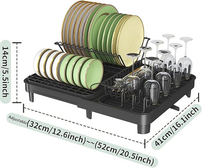 LEMIKKLE Dish Drying Rack, Large-Capacity Dish Drainer with Cutlery Holder Rotatable Water Drainer for Kitchen Counter,20.5" D x 16.1" W x 5.5" H