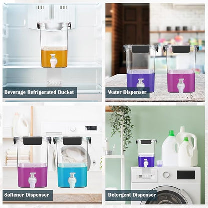 Soaoo 2 Pcs Laundry Detergent Dispenser 67.6 oz Liquid Soap Dispenser with Faucet for Laundry Room 2 Liquid Detergent Holder with Labels and Measuring Cup Fabric Softener Container