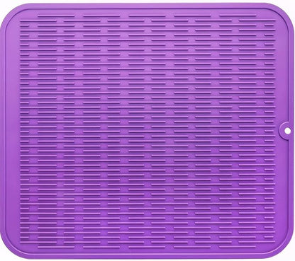 Silicone Dish Drying Mat for Multiple Usage,Easy clean,Eco-friendly,Heat-resistant Silicone Mat for Kitchen Counter or Sink,Refrigerator or Drawer Liner Purple XL 18 inches x 16 inches