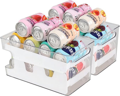 Quickquick 12 oz Can Organizer, Clear Rolling Soda Can Holder Dispenser, 2 Packs