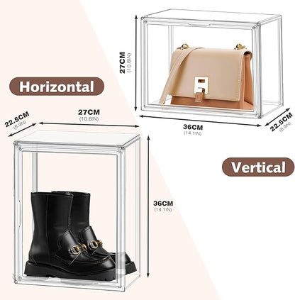 6 Pack Clear Shoe Boxes Sneaker Storage Organizer Box for Closet Stackable Handbag Organizer Acrylic Display Shoes Case with Lid Storage Box for Boots,Book,Collectibles,Figures,Shoes,Cosmetic,Size 14