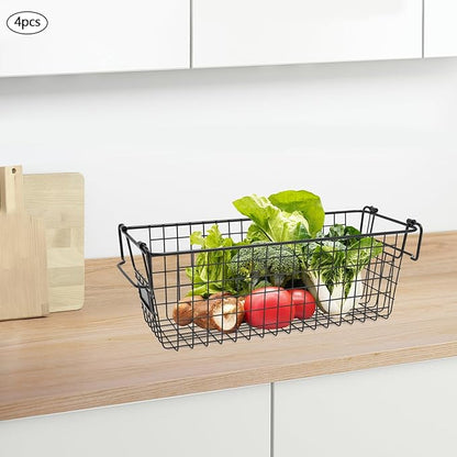 Stackable Metal Wire Rectangular Storage Basket Set For Kitchen or Bathroom, Kitchen Wire Baskets Farmhouse Decor Metal Food Storage Organizer