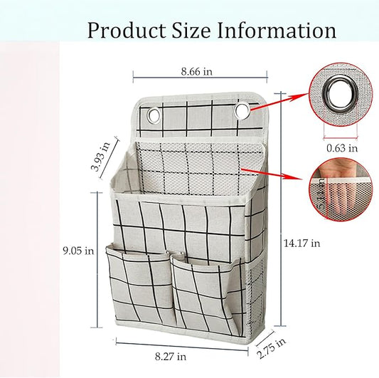 Hanging Basket for Organizing, Wall Organizer with Pockets and Over The Door Organizer，Can for Home, Closet, Office and Camper (White Grid2)