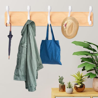 TORZCT Coat Rack Wall Mount Coat Hooks Coat Hanger with 5 Hooks 2 Installation Over Door Hooks Wood Plank Hat Rack for Wall Hooks Hanging Coat Hat Jacketgt Mudroom Bathroom Entryway-White