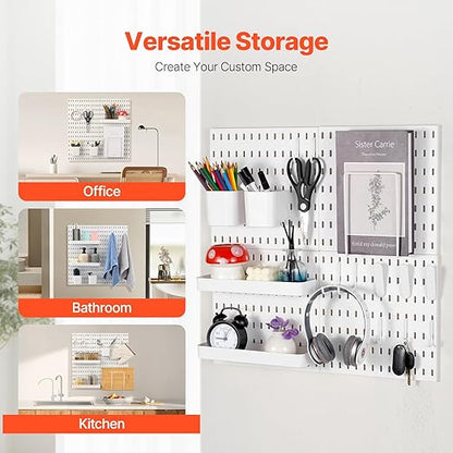 VEVOR Pegboard Combination Kit, 11" x 11" Plastic Pegboard, 4 Panels, Peg Board Wall Organizer Kit with Accessories, for Garage Tool Storage Kitchen Living Room Craft Room Office Bathroom Home, White